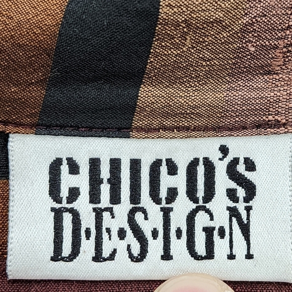 Chico's Design Vintage Women's 100% Silk Stripes Button Front Shirt Jacket - Picture 3 of 7